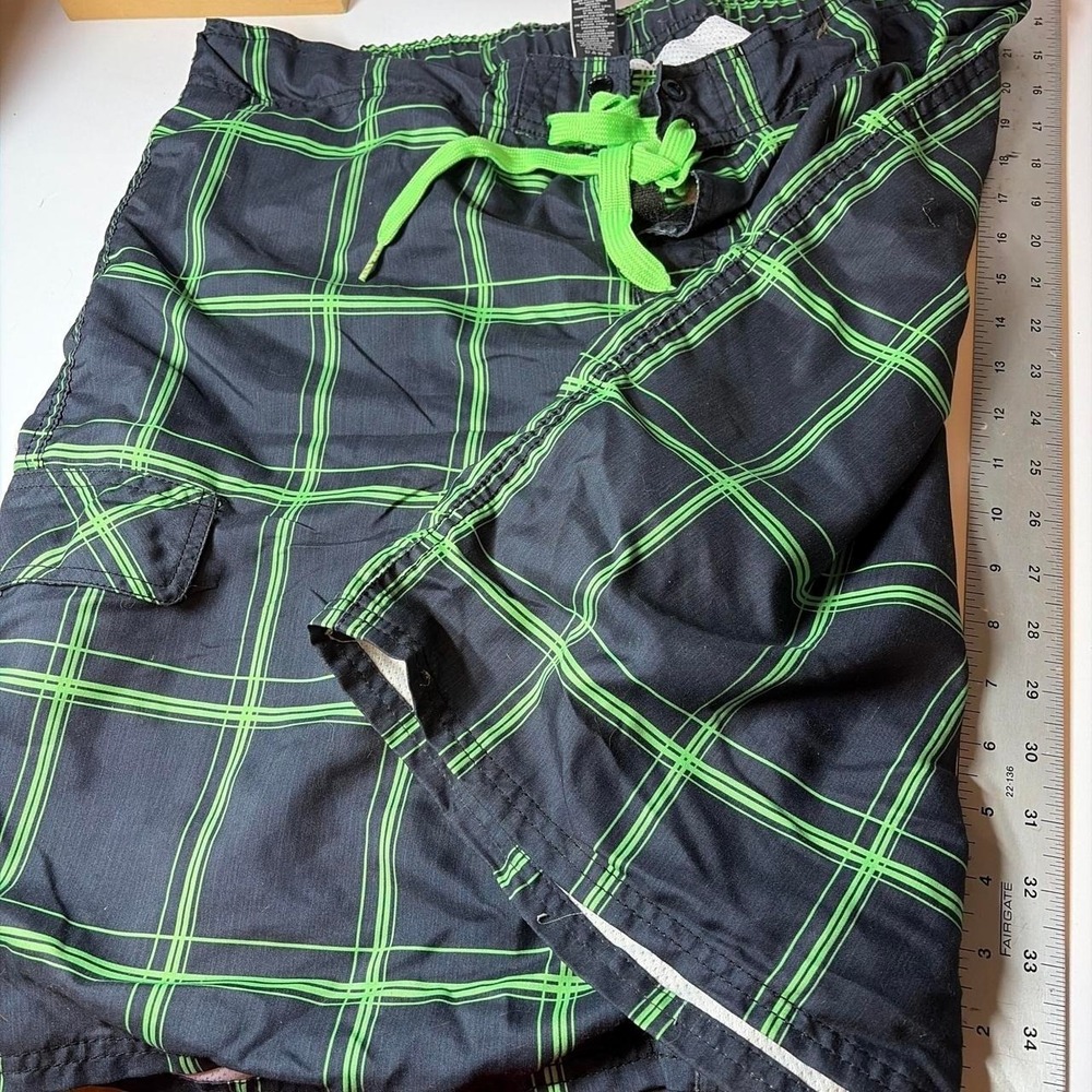 Mens beachwear green plaid size L